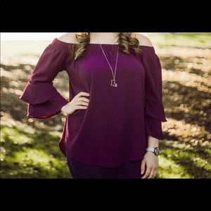 Off the Shoulder 3/4 Bell Sleeve Purple Top